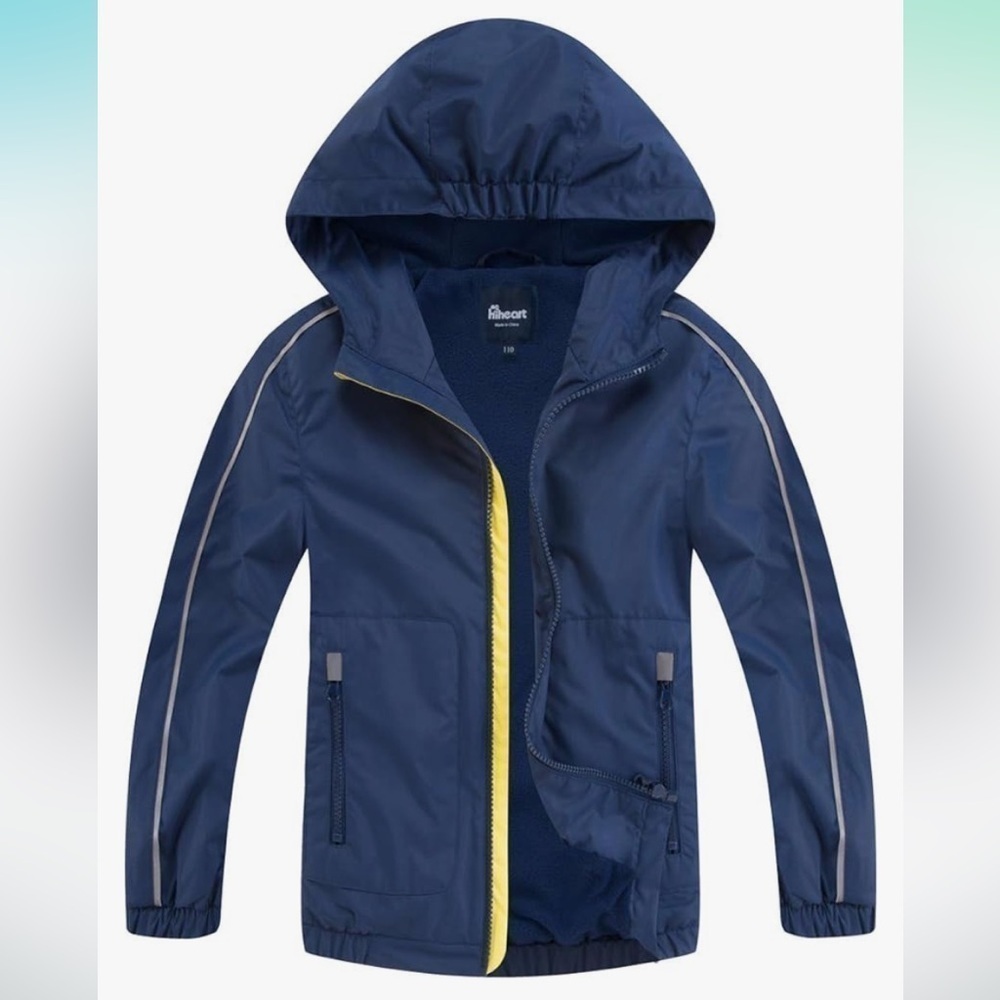 NWT Boys Fleece Lined Jacket Hooded Outdoor Windbreaker